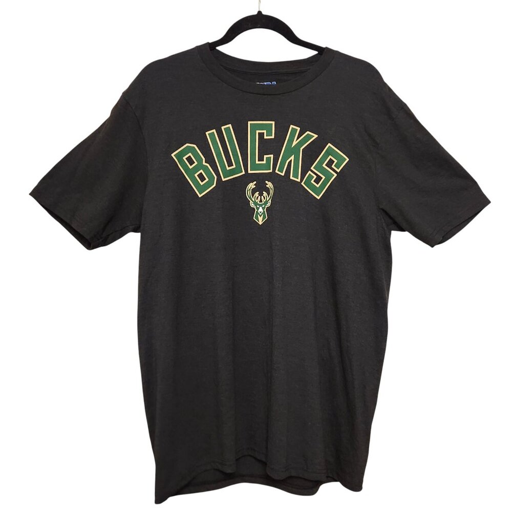 NBA Dark Gray Milwaukee Bucks Sports Short Sleeve Tee Shirt Size Large